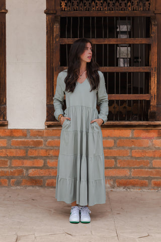 Vestido SIENNA manga larga con Boleros - Verde Menta