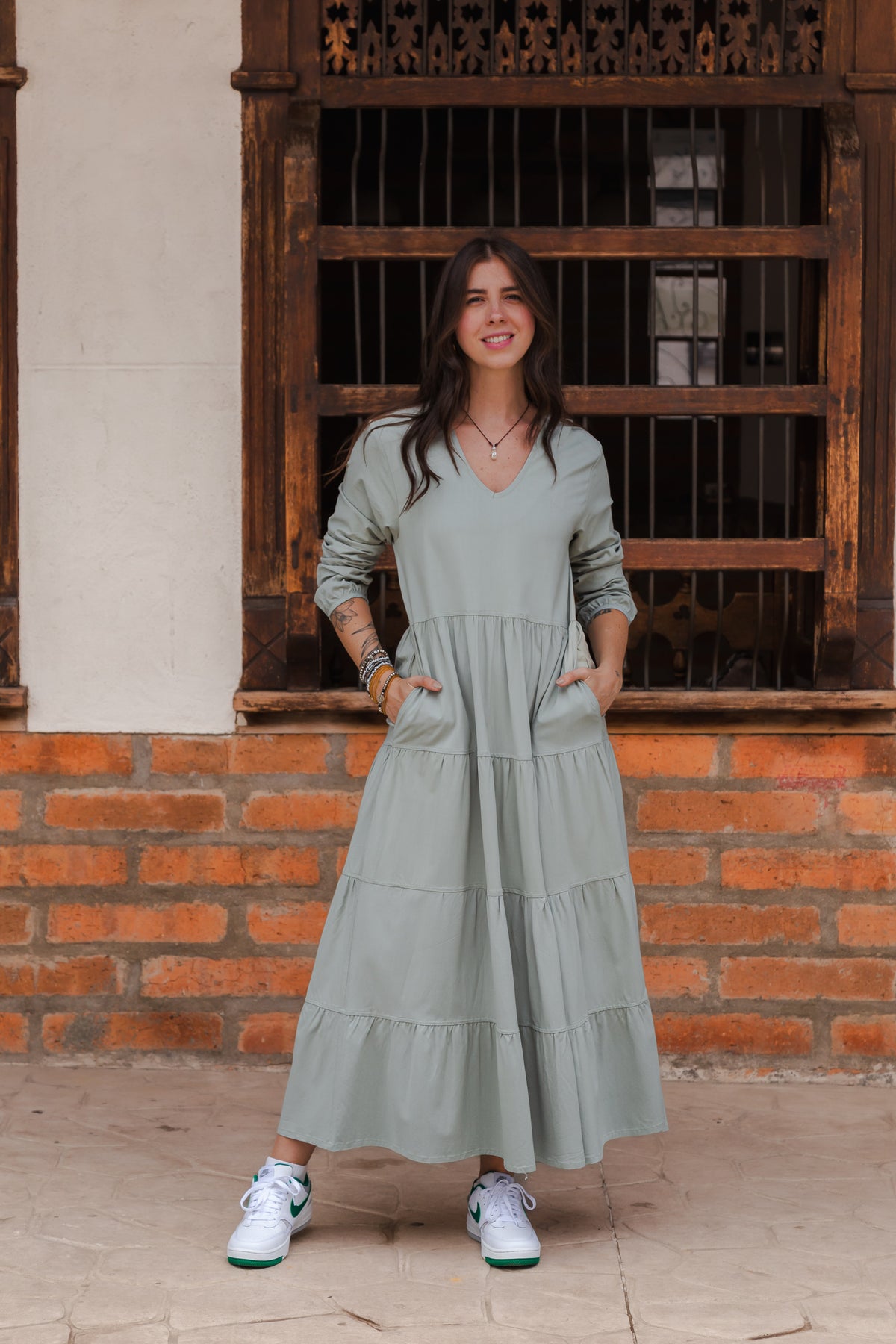 Vestido SIENNA manga larga con Boleros - Verde Menta