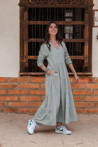 Vestido SIENNA manga larga con Boleros - Verde Menta