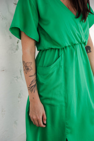 Vestido Étnica Largo con mangas y aberturas frontales - Verde Trébol