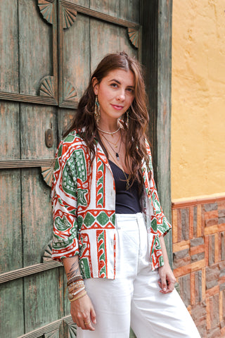 Blusa Boho manga 3/4  - Estampado Marruecos