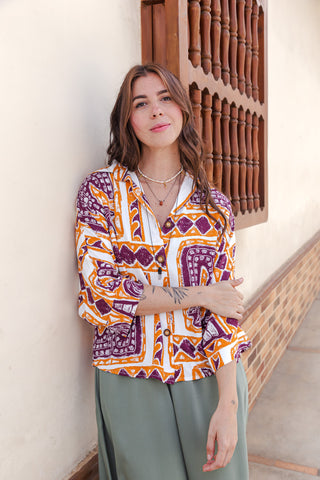 Blusa Boho manga 3/4  - Estampado Mandala