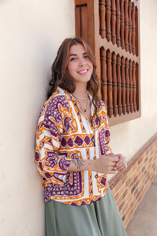 Blusa Boho manga 3/4  - Estampado Mandala