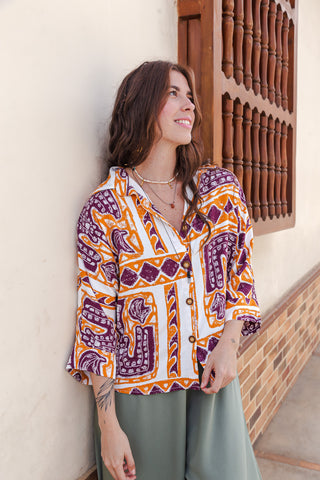 Blusa Boho manga 3/4  - Estampado Mandala